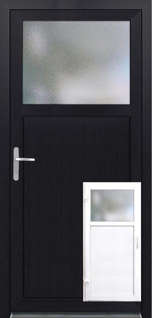 Panto Nebeneingangstür aus Kunststoff mit Glaseinsatz, Anschlag Links, Weiß/Anthrazit, B: 98 cm, H: 198 cm - Bild 1
