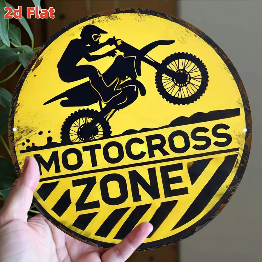 Rundes Metallschild Zone Denmark Vintage Motocross Wandkunst Gelb-Schwarz Durchmesser: 20 cm - Bild 4