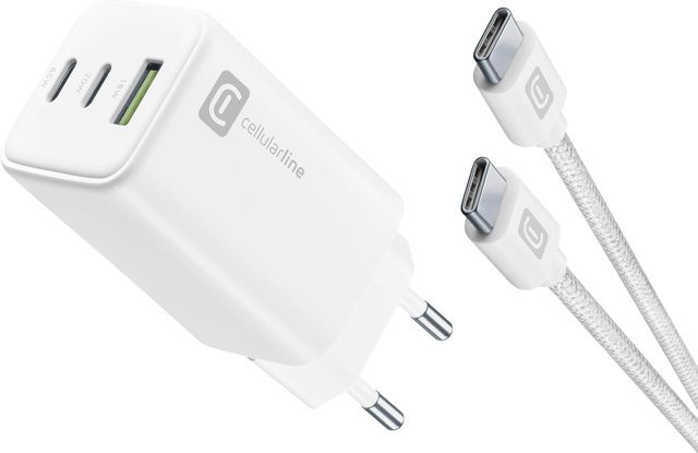 CellularLine 3 Port Multipower Kit 65W GaN Reiselader in Weiß mit USB-A und USB-C - Bild 1