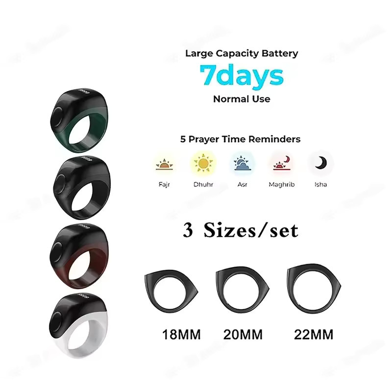 Ola Esporte Smart-Ring mit HD-Bildschirm und Bluetooth für Männer und Frauen, Tasbih-Zähler und Gebetserinnerung, wasserdicht, in Schwarz oder Weiß - Bild 5
