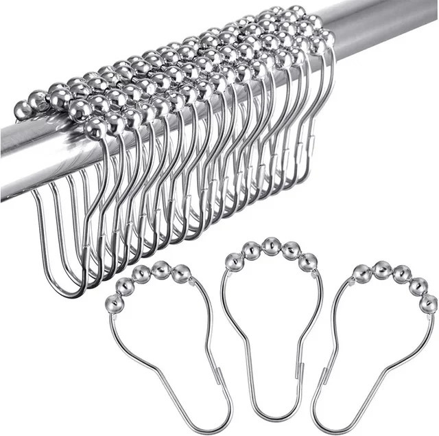 12 Stück Duschvorhangringe aus Metall in Silber mit Anti-Drop-Funktion für Duschstangen - Bild 1