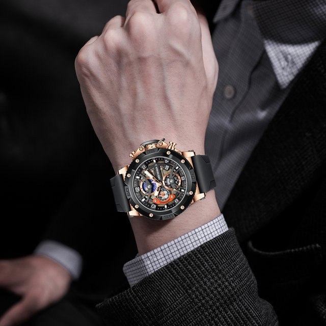 LIGE Armbanduhr Chronograph, Quarz, Silikon, Schwarz, Herren - Bild 1