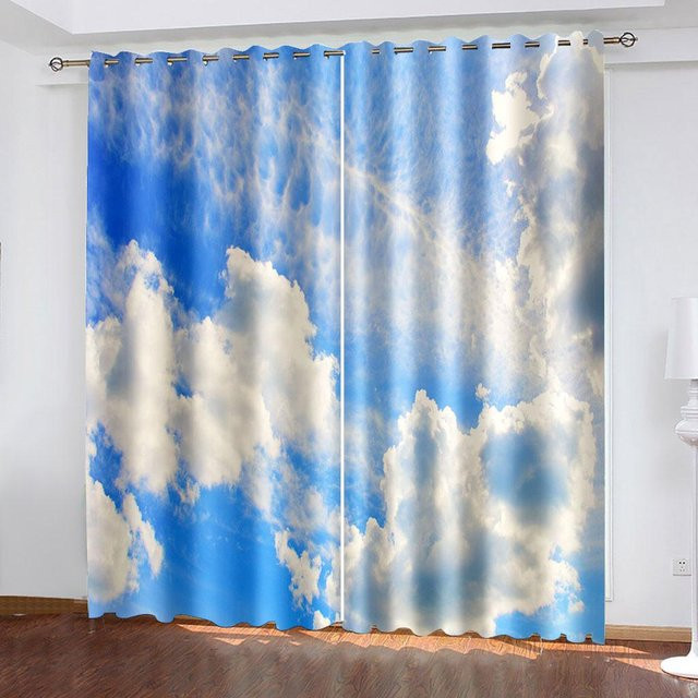 A Family Of Home Textiles Sonnenschutzvorhang Blauer Himmel und weiße Wolken, semi-transparent, Blau-Weiß, Breite: 100 cm, Höhe: 130 cm - Bild 1
