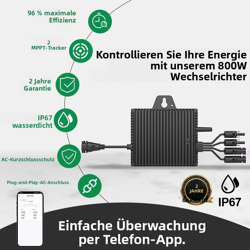 Sukflow 800W Solar-Mikrowechselrichter für Balkon-PV-Systeme mit 2 MPPT, WLAN-Überwachung und IP67 wasserdicht, Schwarz - Bild 2
