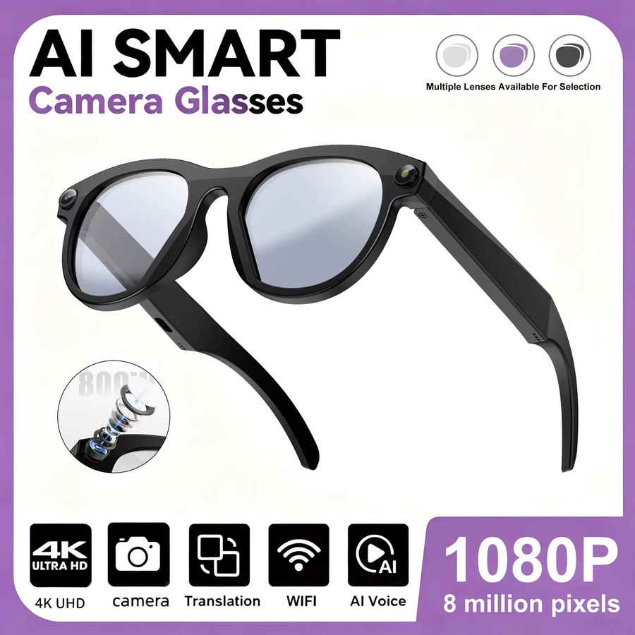 Lenovo HOT1600W KI-Smartbrille mit HD-Videoaufnahme, Echtzeit-Übersetzung und WLAN-Übertragung in Schwarz oder Weiß - Bild 2