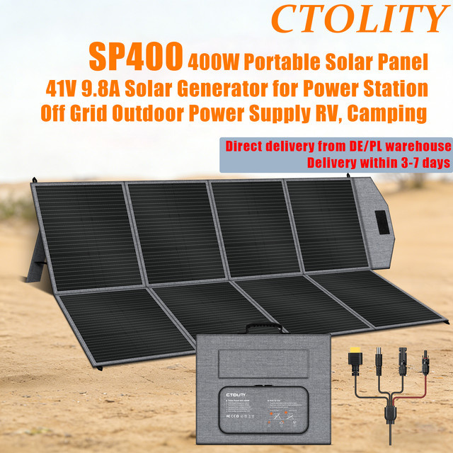 CTOLITY SP400 Faltbares Solarpanel 41V 9.8A für Solargeneratoren und Powerstations zur netzunabhängigen Stromversorgung beim Camping und im Wohnmobil - Bild 1