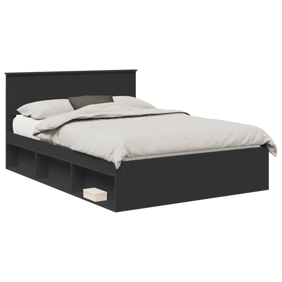 vidaXL Bettrahmen mit Kopfteil in Schwarz, modern, aus Holzwerkstoff, B/T/H: 160 x 200 x 90 cm - Bild 2