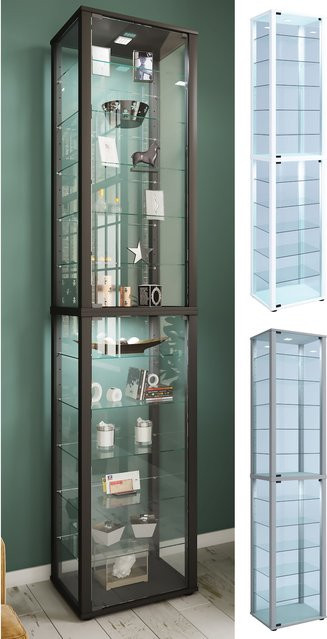 VCM Glasvitrine Kavisa XXL stehend mit ESG-Sicherheitsglas und Holzstruktur-Nachbildung, Farbe transparent, H x B x T: 227 x 50 x 38 cm - Bild 1