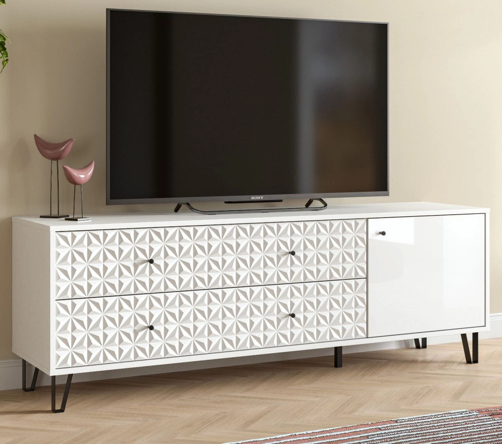 TV-Lowboard Relief von Inn.Furn in Weiß Hochglanz, B: 164 cm, T: 40 cm, H: 56 cm - Bild 1