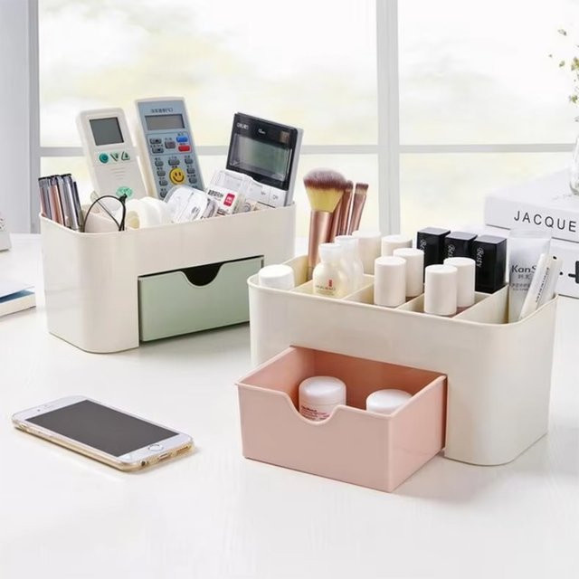 Multifunktionale Kosmetik-Aufbewahrungsbox mit Schublade für Schmuck und Desktop-Organisation, Kunststoff, Weiß oder Pink - Bild 1