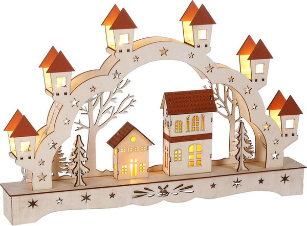 Monzana Schwibbogen Winterdorf aus Holz in Braun für Advent und Weihnachten