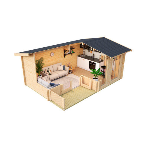 Lasita Maja Gartenhaus Brighton aus Fichtenholz in Beige mit Satteldach und Blockbohlenbauweise, B/T/H: 580 x 370 x 245 cm - Bild 4