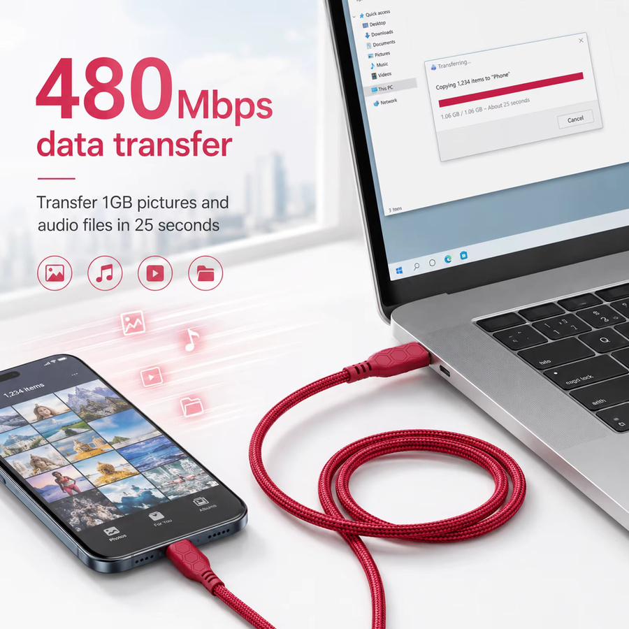 USB-C zu USB-C Kabel mit 100W PD Schnellladung und E-Marker Chip für Handy, Tablet und Laptop, Datensynchronisation 480Mbps, Grün und Rot - Bild 2