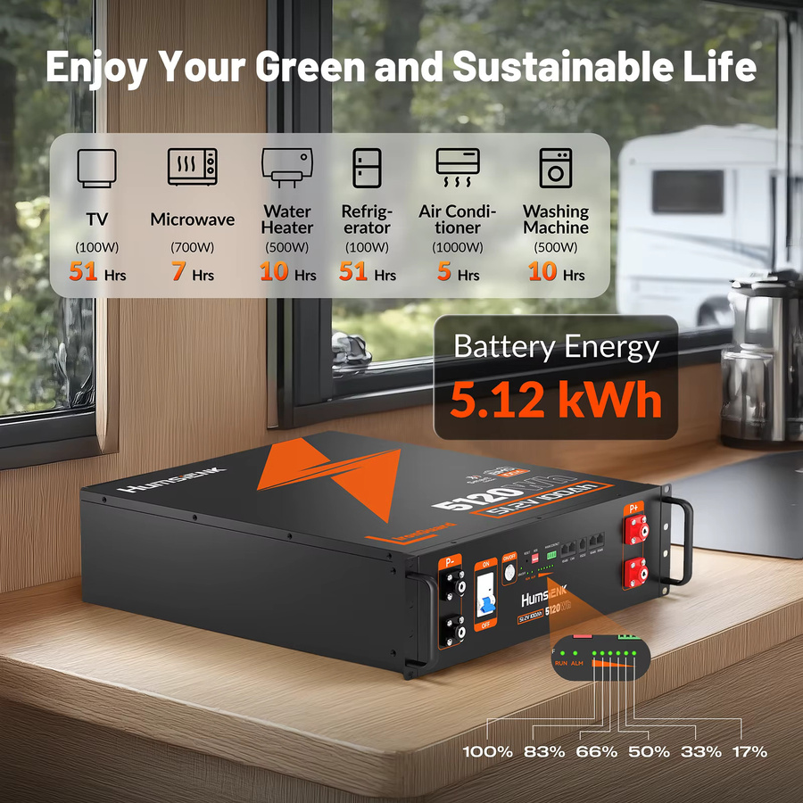 Humsienk 48V 100Ah LiFePO4 Lithium-Batterie mit Bluetooth und aktiver Balancierung in Schwarz für Solaranlagen und Backup-Systeme - Bild 7