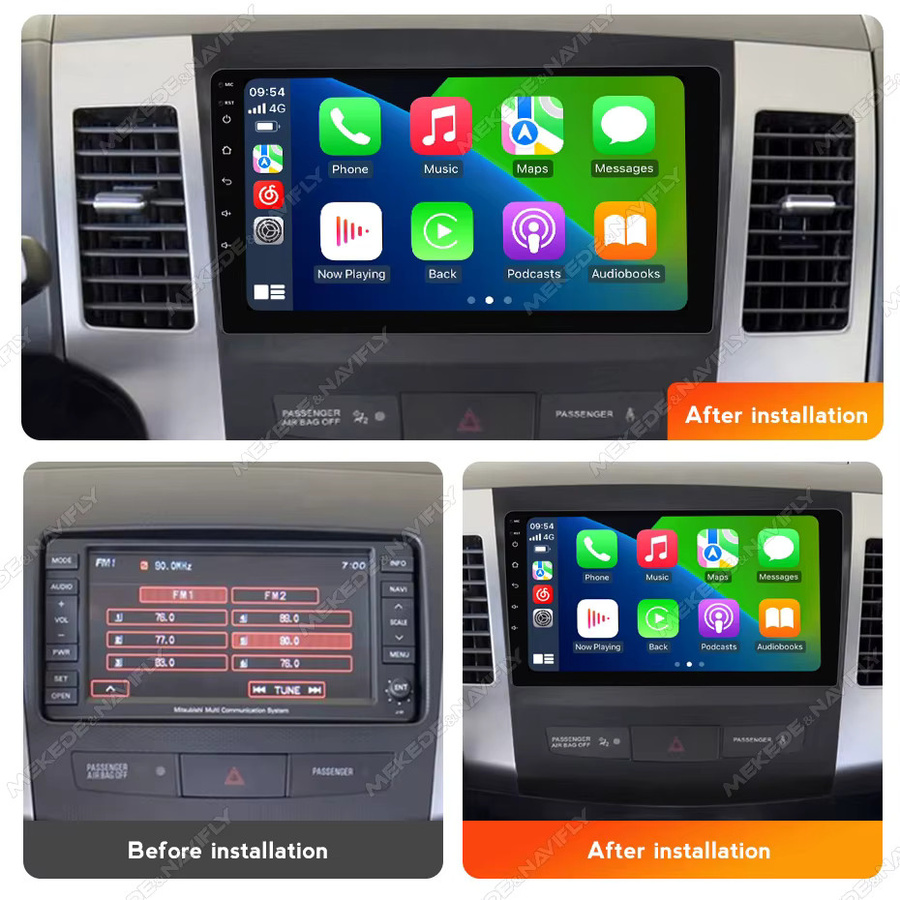 MEKEDE 9 Zoll Auto Radio mit Carplay und GPS für Mitsubishi Outlander 2006 - 2011, Peugeot 4007 und Citroen C-Crosser in Schwarz - Bild 2