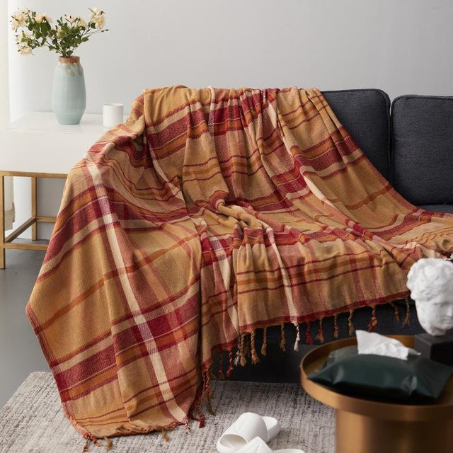 Super Six Couchbezug aus Chenille in Orange mit Jacquard-Muster, rutschfeste Sofadecke im Retro-Stil, Breite: 150 cm, Tiefe: 190 cm - Bild 1