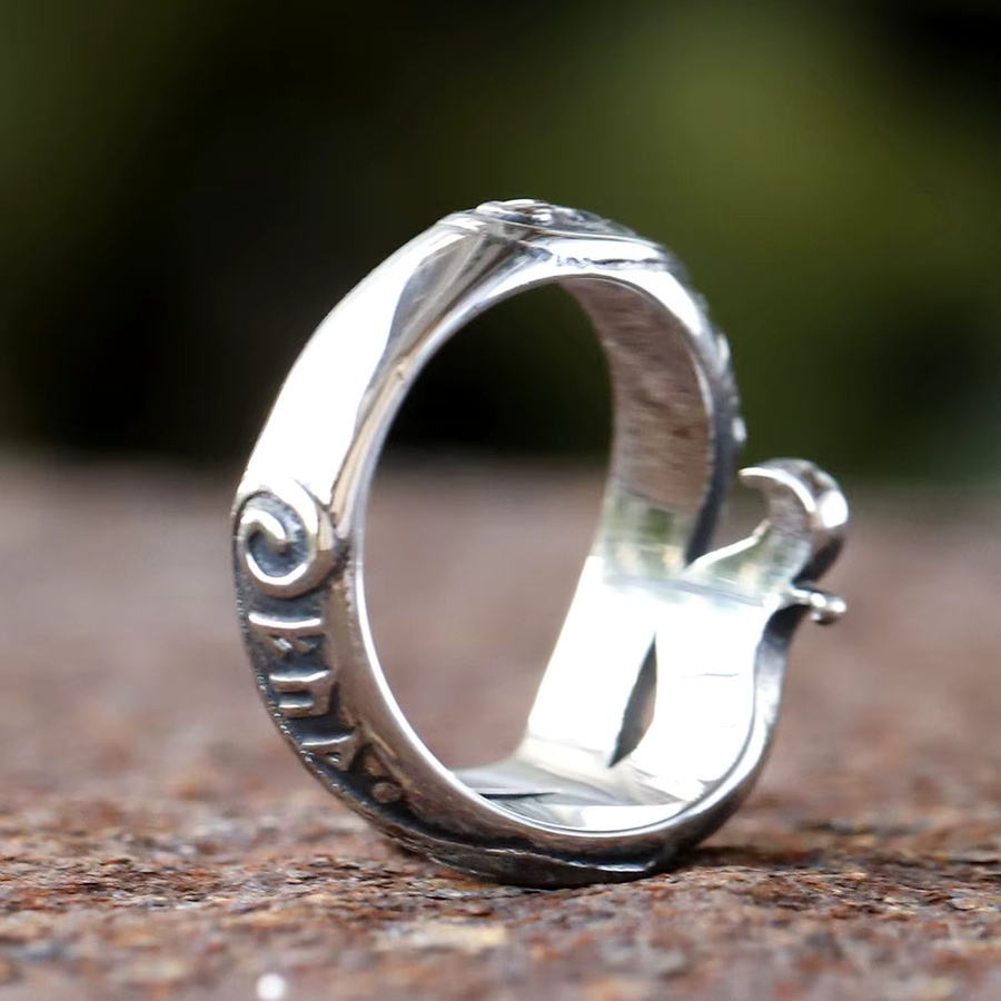 Ring Edelstahl, Silber, Wikinger Rune, Drache, Herren - Bild 3