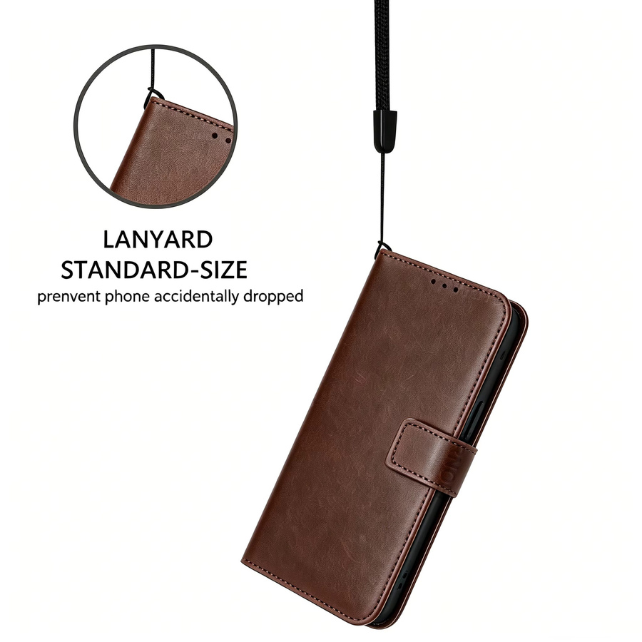 VOUVI Brieftaschenhülle aus PU-Leder für iPhone 11 bis iPhone 17 Pro Max mit Kartenclip und stoßfestem Schutz in Pink oder Braun - Bild 5
