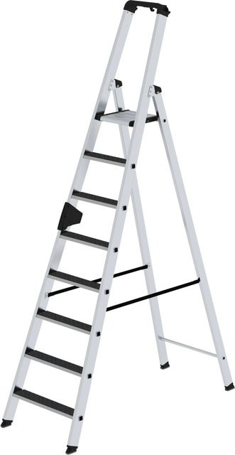 PROREGAL Stufen-Stehleiter einseitig begehbar mit Clip-Step R13 in Silber, 8 Stufen - Bild 1