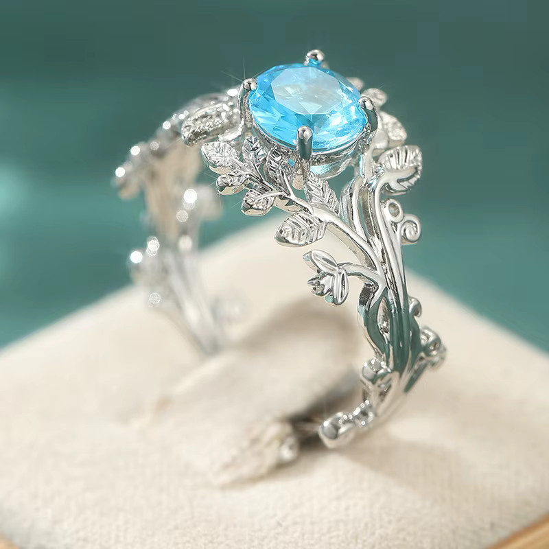 Ring Pflanzenring, blauer synthetischer Zirkonia, Damen - Bild 2