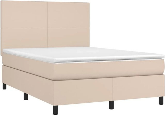 vidaXL Boxspringbett Hybrid mit Matratze und LED-Beleuchtung in Cappuccino-Braun, B/T/H: 140 x 200 x 144 cm - Bild 1