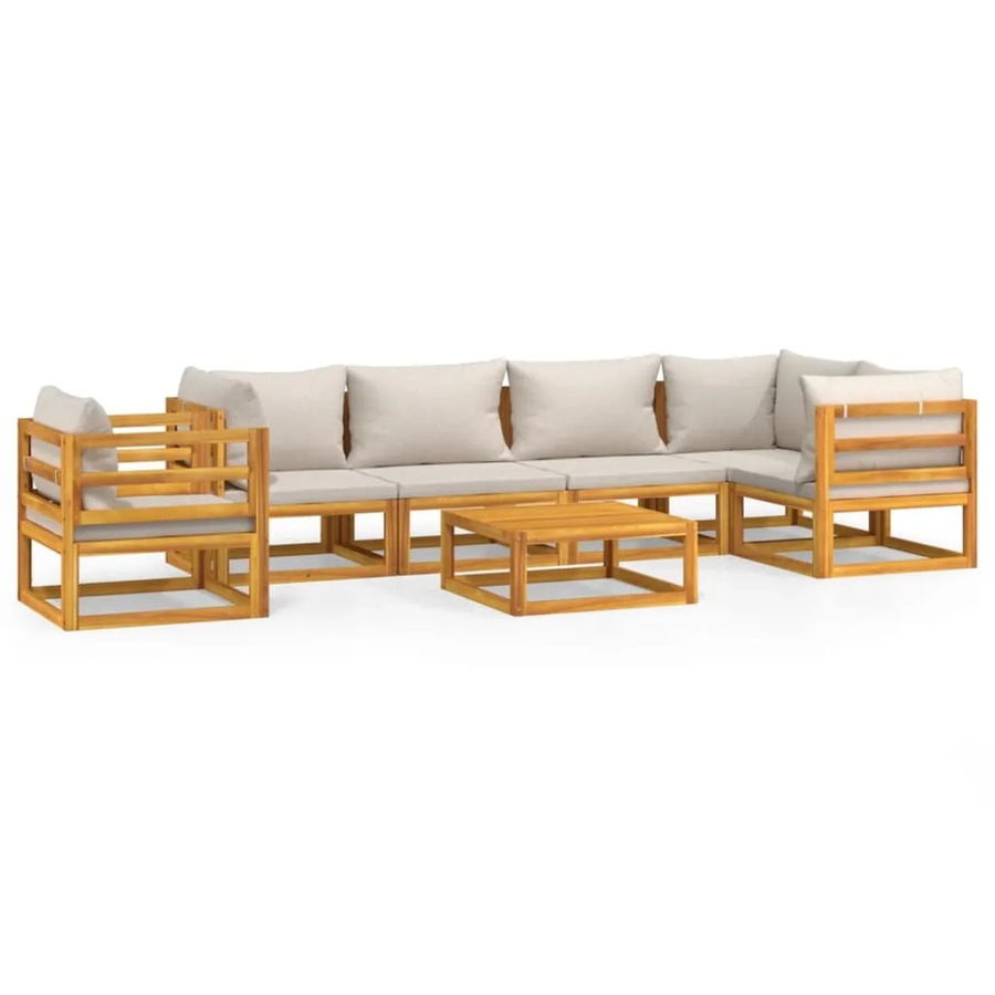 vidaXL 7-tlg Garten-Lounge-Set Modell 3 aus Akazien-Massivholz mit hellgrauen Polstern in L-Form - Bild 2