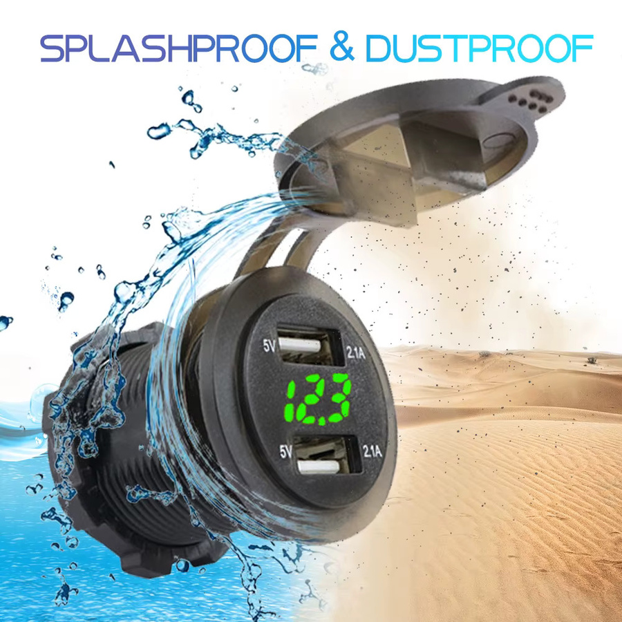 Kebidumei Dual USB Auto Ladegerät in Schwarz mit Voltmeter, wasserdichte Schnelllade-Steckdose für Auto, Marine und Motorrad, 4,2 A/5V - Bild 4
