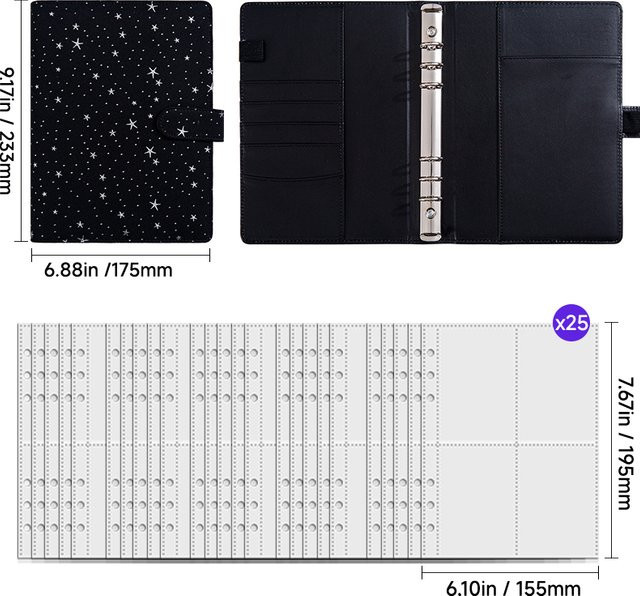 Coliky A5 Spar-Challenge-Ordner mit 100 Glitter Star Geldumschlägen für dein Budget-Training - Bild 1