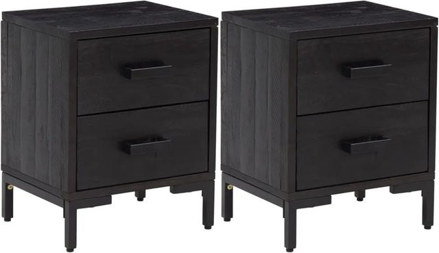 vidaXL Nachttische 2er Set Schwarz aus Massivholz Kiefer mit Schubladen im rustikalen Design B/T/H: 36 x 30 x 45 cm - Bild 1