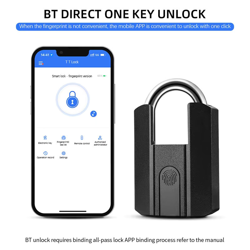 luxuglow Intelligentes Bluetooth-Fingerabdruck-Vorhängeschloss mit TTLock App-Steuerung und Schlüssel, Farbe: Schwarz - Bild 3