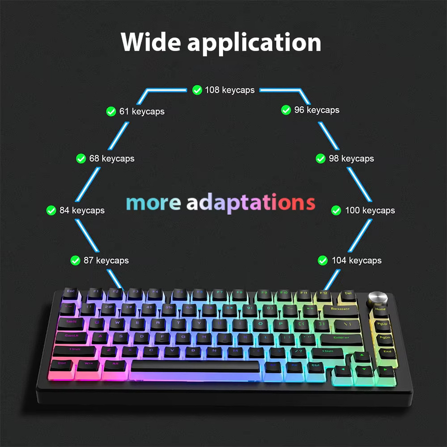 Pudding Keycaps Set für mechanische RGB Tastaturen aus PBT Double Shot Material, 129 Tasten, Farben: Pink und Schwarz - Bild 3