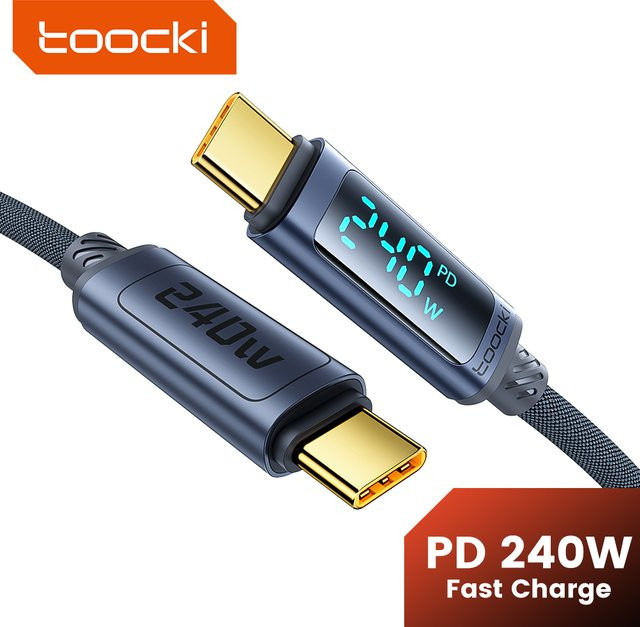 Toocki USB-C auf USB-C Schnellladekabel mit Digitalanzeige, 240 W PD3.1, Schwarz - Bild 1