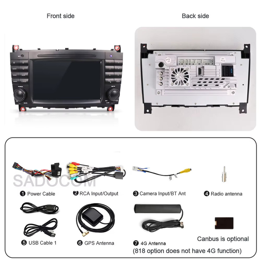 Sadocom Android 13 Multimedia Autoradio mit 4G LTE, 8GB RAM und 128GB ROM für Mercedes Benz W203 W209 W219 W463 (2004 - 2011), Schwarz - Bild 5