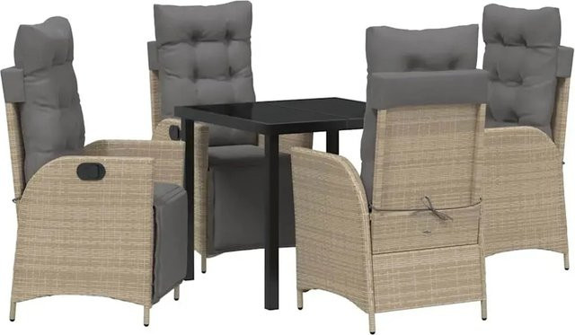 vidaXL Garten Essgruppe 5-teilig aus Poly-Rattan in Beige mit Sicherheitsglas und pulverbeschichtetem Stahl, B/T/H: 80 x 73 x 80 cm - Bild 1