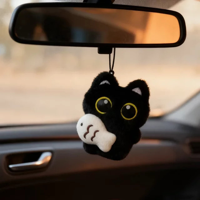 Anhänger schwarze Katze, Plüsch, Unisex - Bild 1