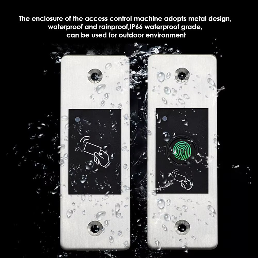 Asia-Teco Mini-Elevator-RFID-Leser aus Metall in Silber, schlüsselloser Türöffner mit eingebautem Fingerabdruckleser, IP67 wasserdicht, 9–18 V - Bild 1