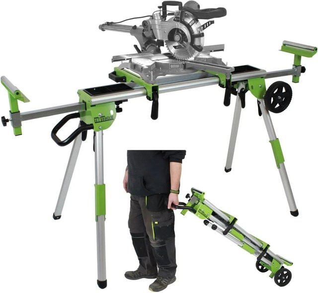 TrutzHolm Untergestell für Kappsägen und Gehrungssägen aus Aluminium in Grün, höhenverstellbar, klappbar und rollbar, B/T/H: 150 x 125 x 86 cm - Bild 1