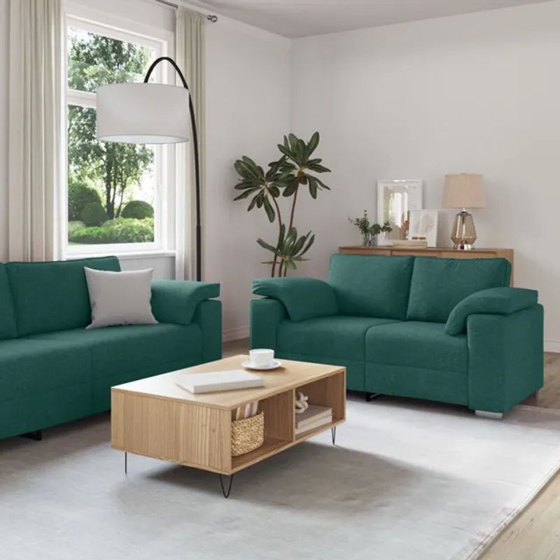 vidaXL Sofa Set 2er-Pack Modern Minimalistisch in Grün aus Stoff und Metall, B/T/H: 219 x 77 x 82 cm - Bild 1