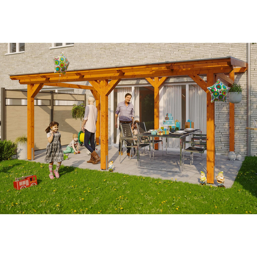 Skan Holz Terrassenüberdachung Siena aus Leimholz in Eiche hell mit Polycarbonat-Dach, B/T: 541 x 400 cm - Bild 2