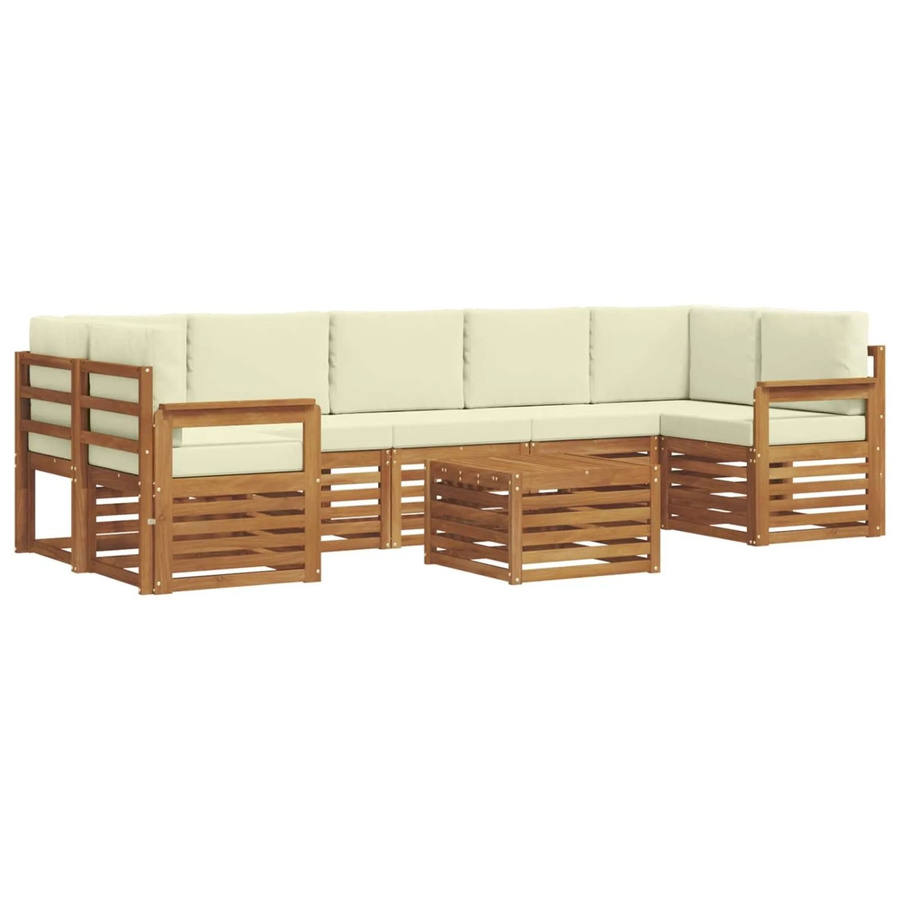 vidaXL Sofagarnitur 8-teilig aus Massivholz Akazie in Natur und Beige mit Polsterung und Kissen - Bild 2