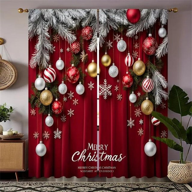 2er-Set Weihnachtsvorhänge mit Elch- und Laternenprint, halbtransparent, rot, Breite: 65 cm, Höhe: 60 cm - Bild 1