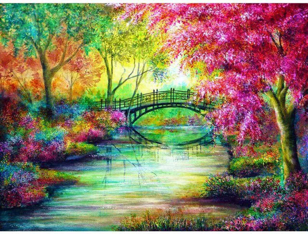 Diamantgemälde Bunte Landschaft von FIYO, mehrfarbiges Strass-Mosaik-Dekor als abstrakte Stickerei, B/H: 20 x 30 cm - Bild 1
