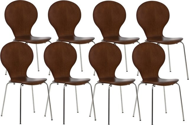 CLP 8er Set Stapelstühle Diego Konferenzstühle mit Holzsitz und Metallgestell in Braun - Bild 1