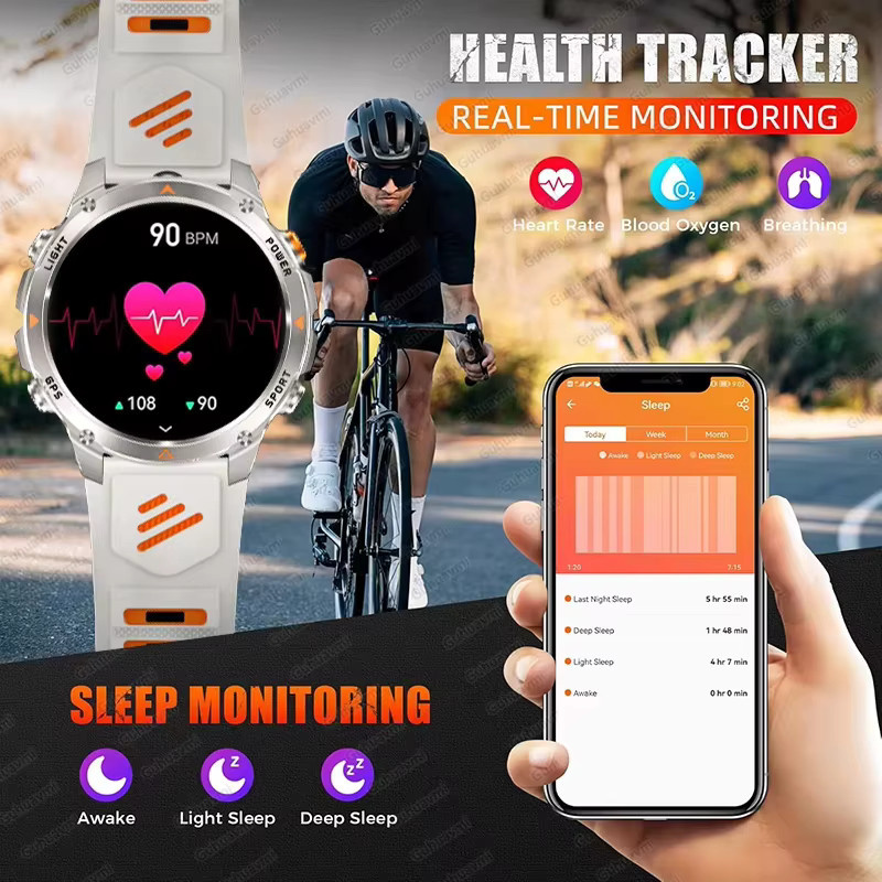 GUHUAVMI Militärische GPS-Smartwatch mit 1,43 Zoll Display, 3ATM Wasserdicht, Kompass, NFC und HD-Anruffunktion in Schwarz - Bild 5