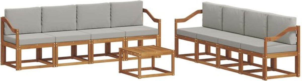 Modernes Outdoor-Sofagarnitur Set aus Akazienmassivholz mit 9-teiligen Kissen von vidaXL in Natur und Hellgrau - Bild 1