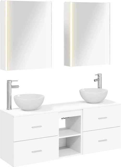 vidaXL Badezimmerschrank-Set 5-teilig in Weiß mit LED-Beleuchtung und Spiegelschrank, B/T/H: 53 x 15,5 x 70 cm - Bild 1
