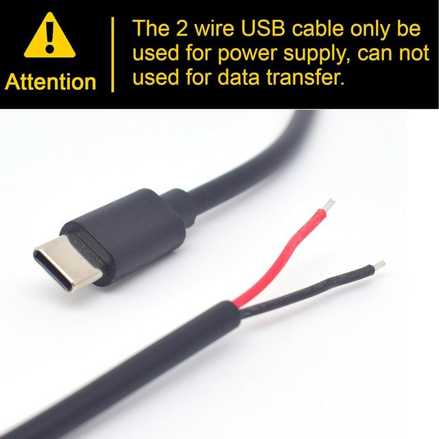 USB-C-Kabel mit 24AWG USB Typ-C Stecker auf 2-Pin Offenes Kabel, Schwarz, 5V 3A - Bild 1