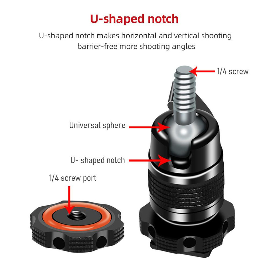 Andoer Mini Kugelgelenk Adapter mit Kaltgewindeschuh und 1/4 Zoll Schraube aus Aluminiumlegierung, Schwarz - Bild 2