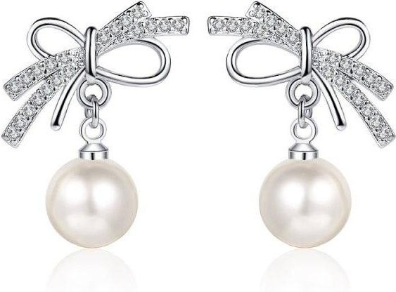 Ohrringe 925 Silber, Perle, Zirkon, Schleifenknoten, Damen, weiß - Bild 1