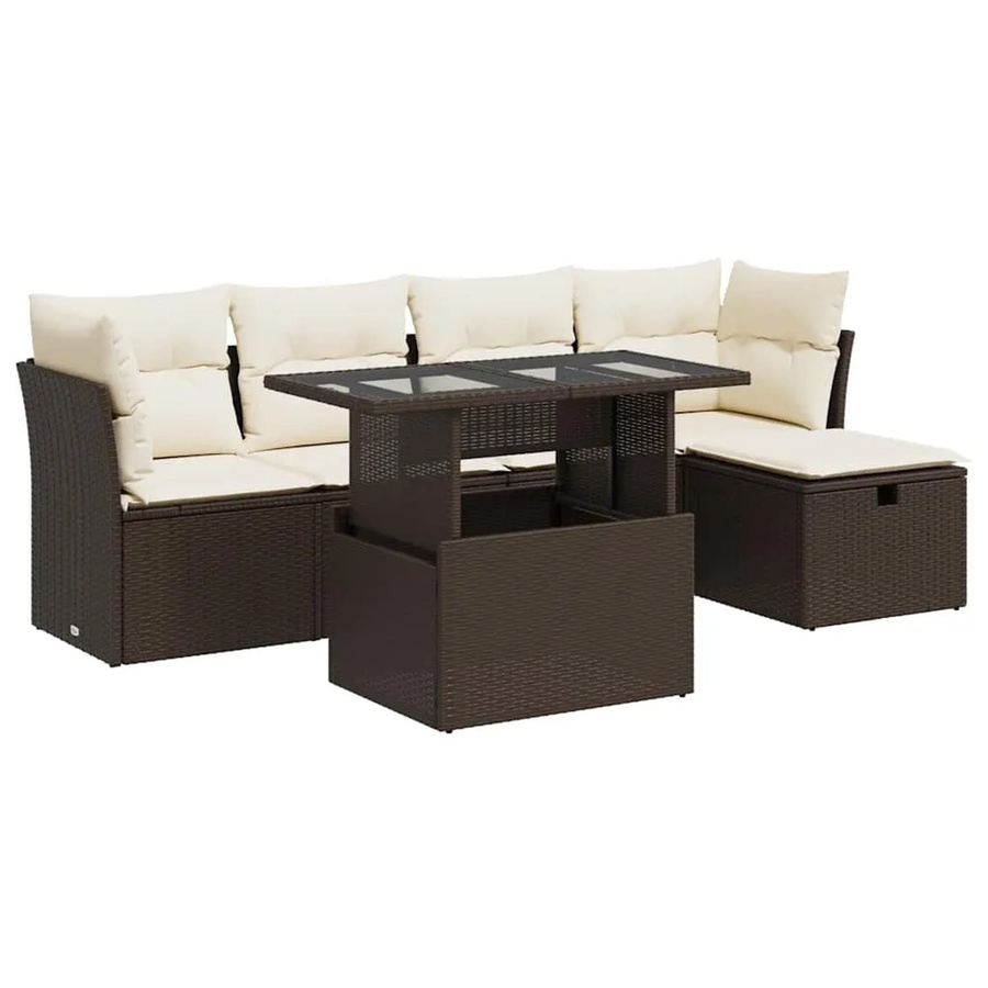 vidaXL 6-teilige Garten-Sofagarnitur in L-Form aus braunem Poly-Rattan mit wetterfesten Kissen und pulverbeschichtetem Stahlgestell - Bild 2